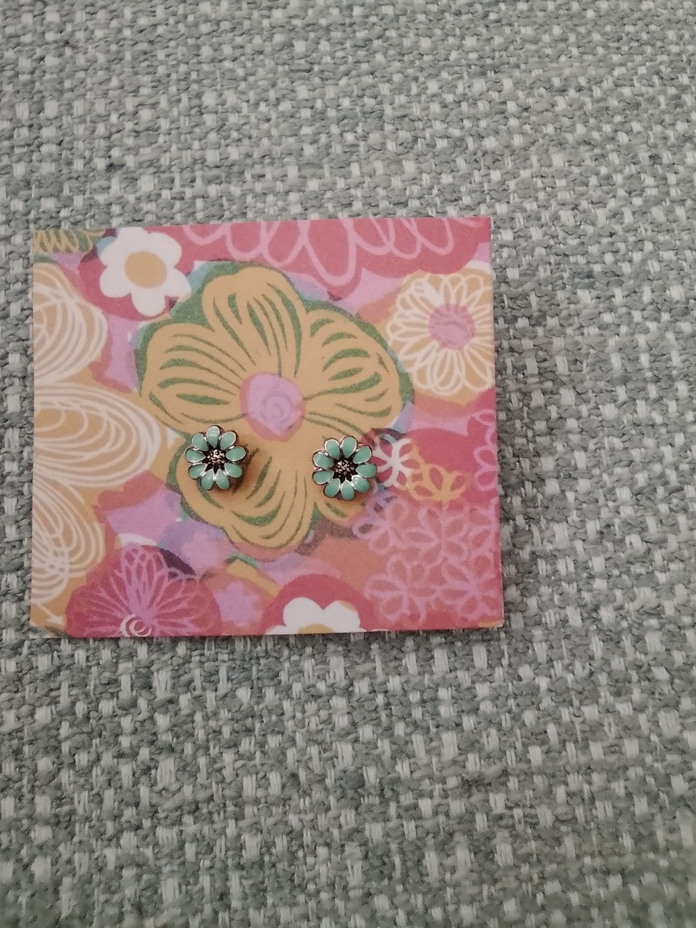 Teal Floral Flower Stud Earrings Like New